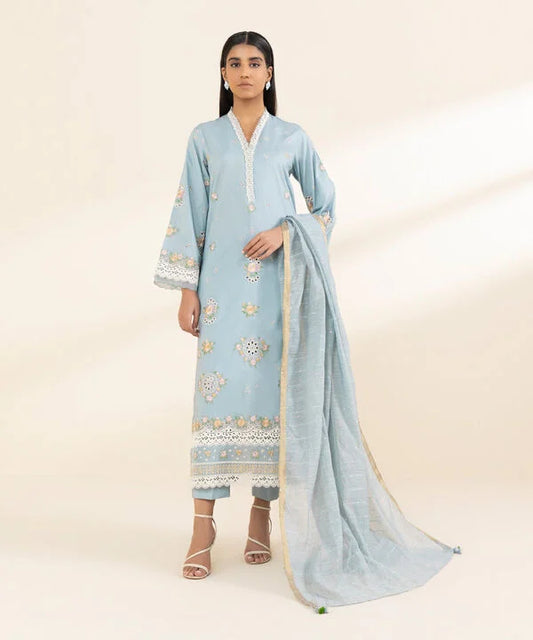 3 Piece - Embroidered Cotton Suit