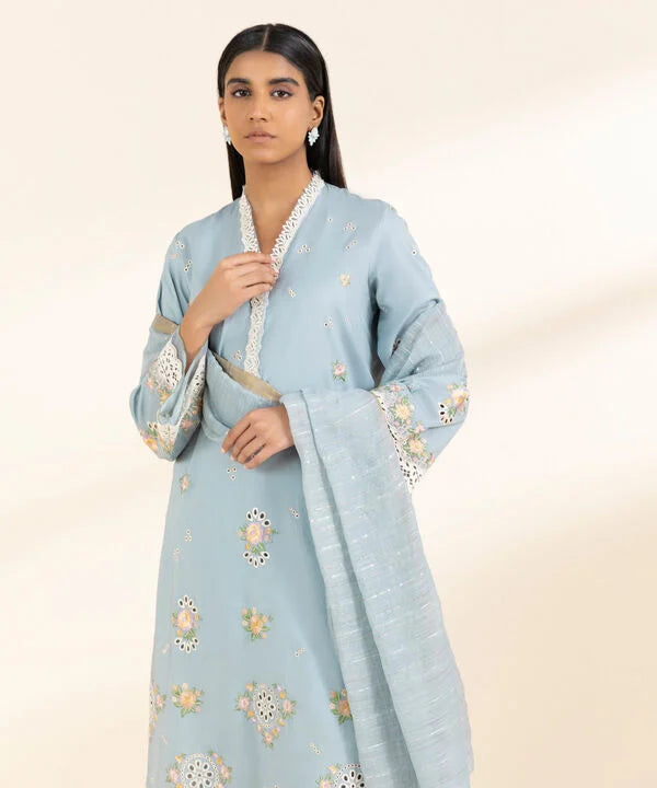 3 Piece - Embroidered Cotton Suit