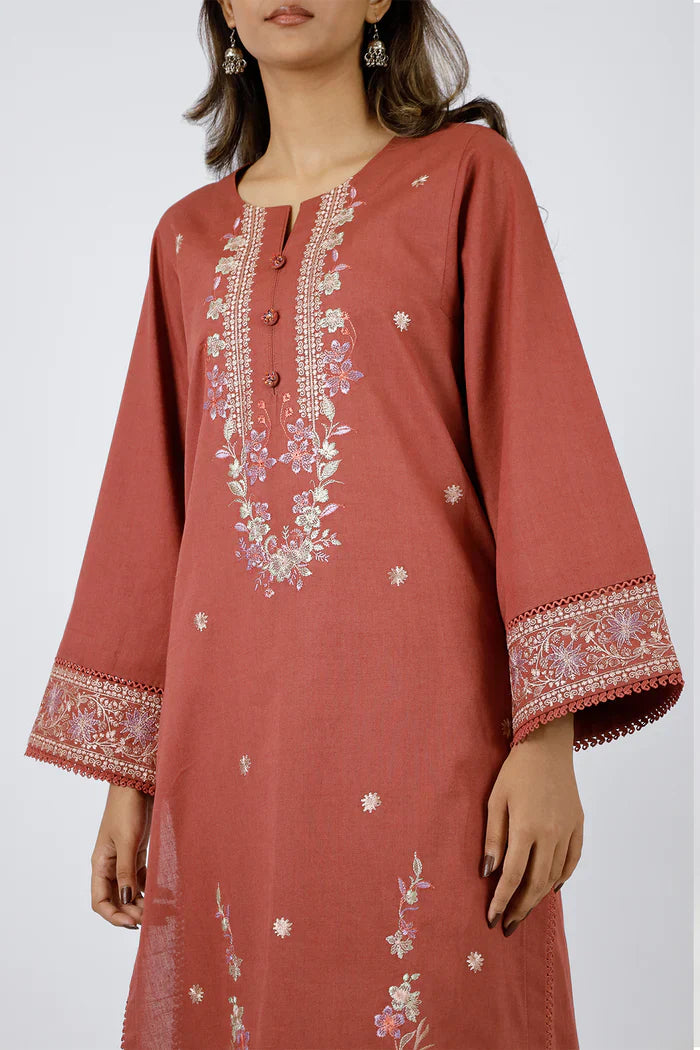 Unstitched Embroidered Cotton Khaddar 2 Piece (Shirt/Trouser)