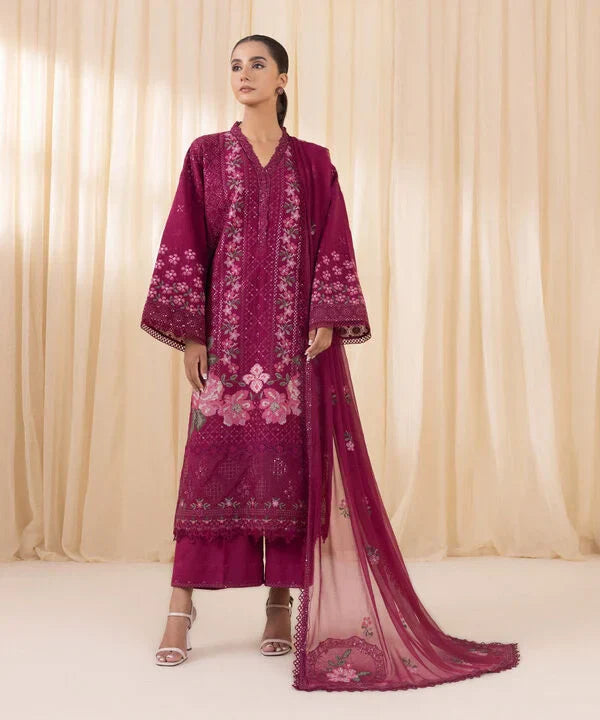 3 Piece - Embroidered Cotton Jacquard Suit