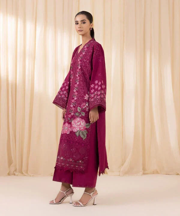 3 Piece - Embroidered Cotton Jacquard Suit