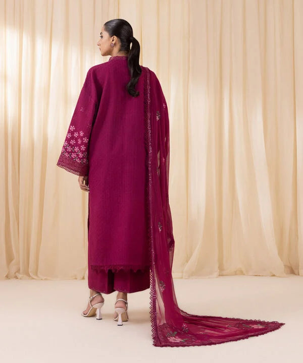 3 Piece - Embroidered Cotton Jacquard Suit