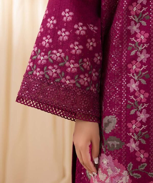 3 Piece - Embroidered Cotton Jacquard Suit