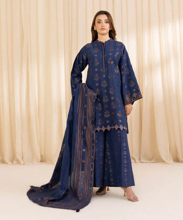 3 Piece - Embroidered Jacquard Suit