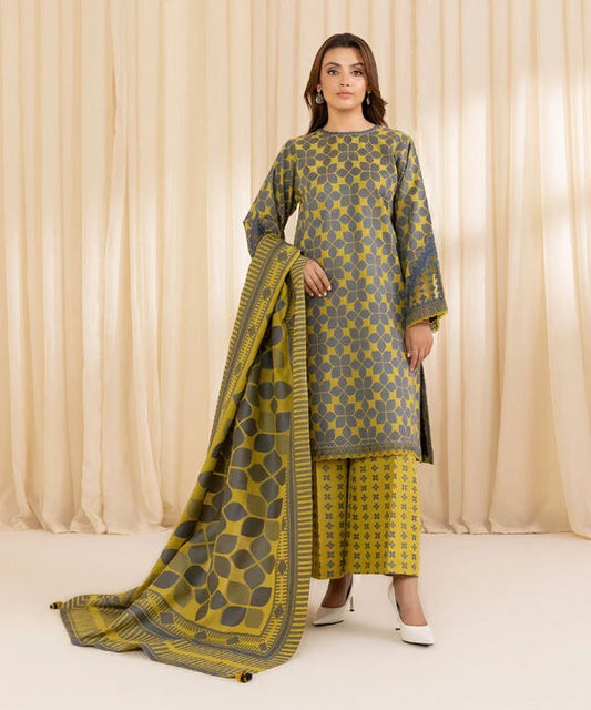 3 Piece - Embroidered Jacquard Suit