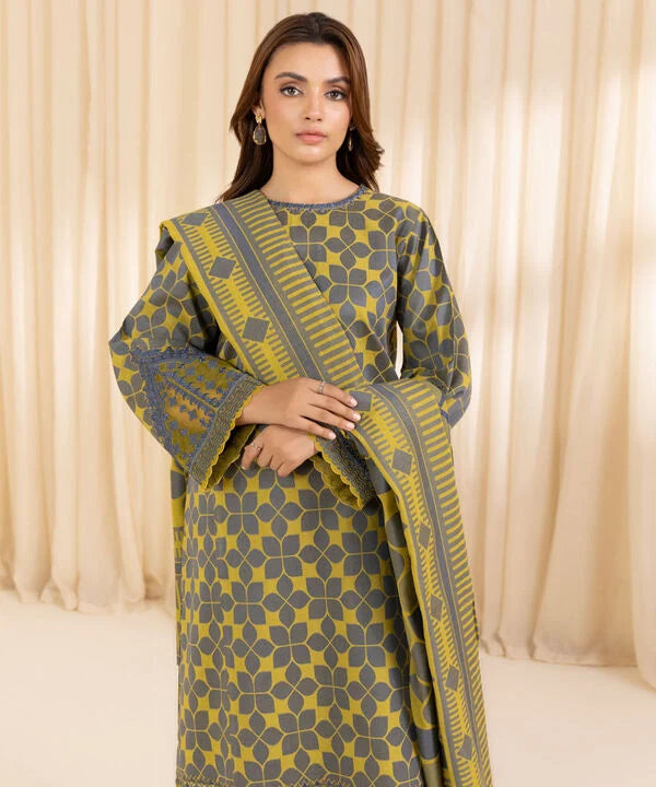 3 Piece - Embroidered Jacquard Suit