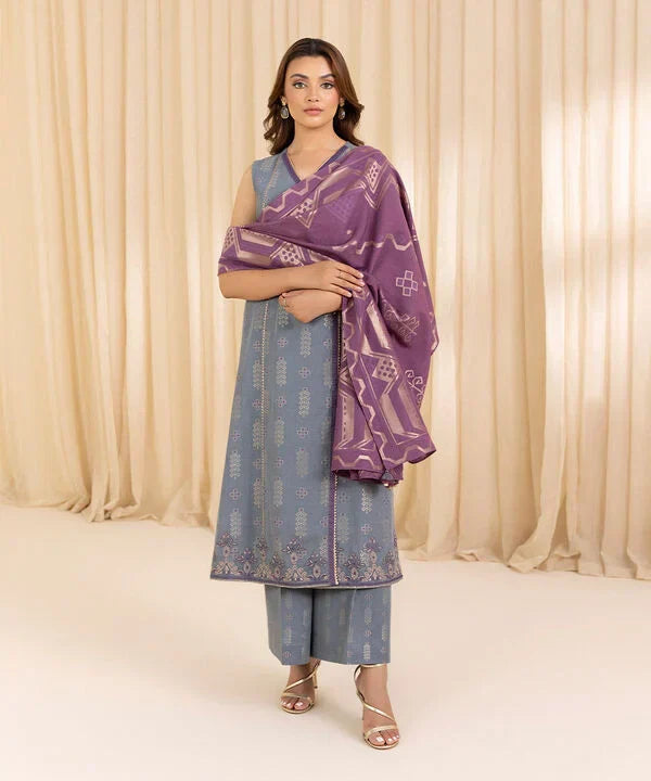 3 Piece - Embroidered Jacquard Suit