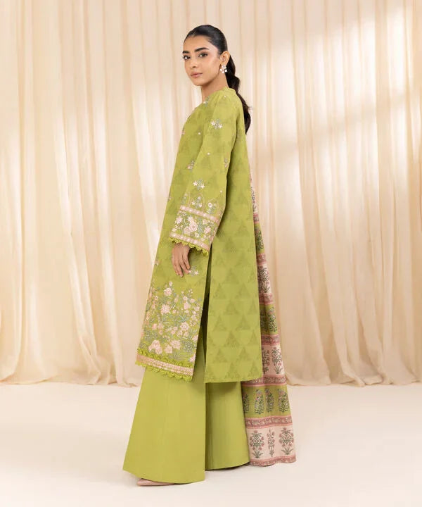 3 Piece - Embroidered Cotton Jacquard Suit