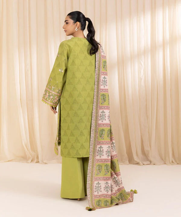 3 Piece - Embroidered Cotton Jacquard Suit