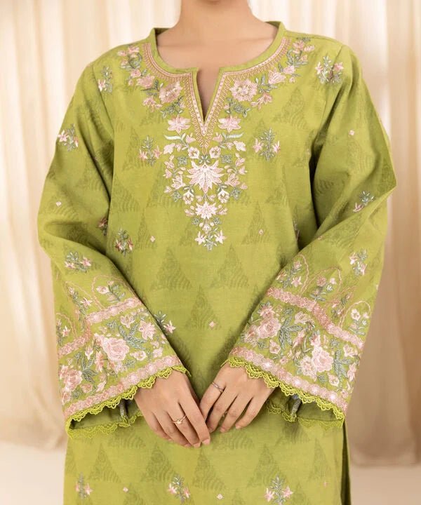 3 Piece - Embroidered Cotton Jacquard Suit