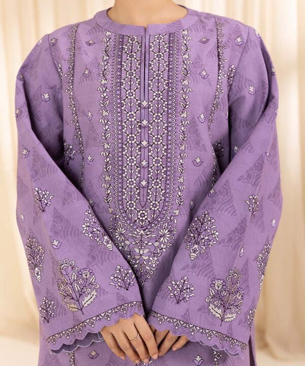 3 Piece - Embroidered Cotton Jacquard Suit