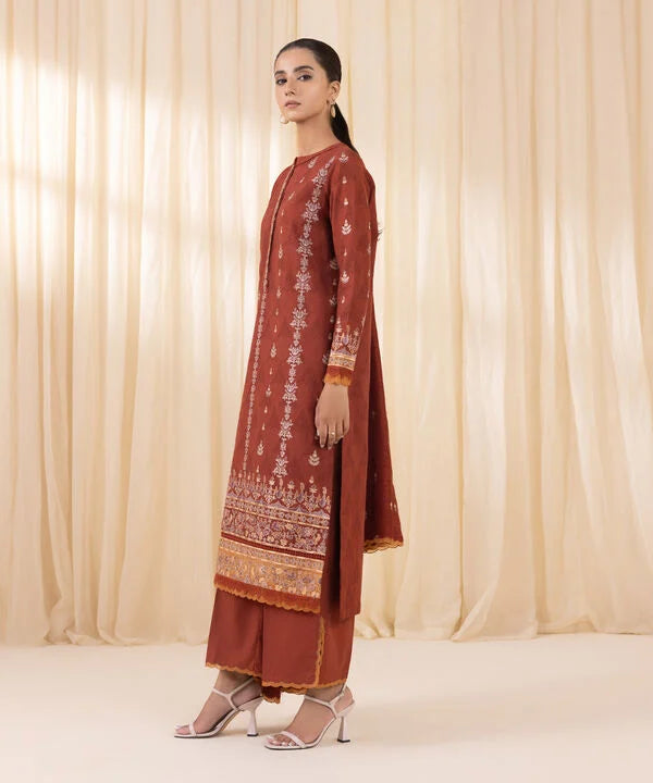 3 Piece - Embroidered Cotton Jacquard Suit