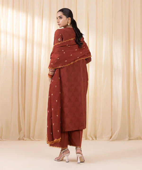 3 Piece - Embroidered Cotton Jacquard Suit