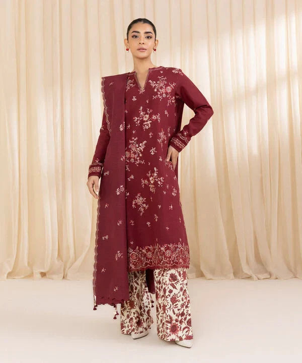 3 Piece - Embroidered Khaddar Suit