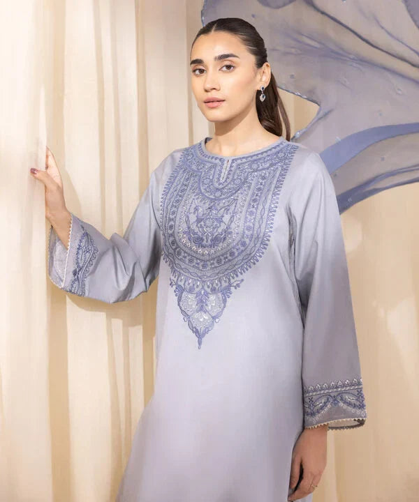 3 Piece - Embroidered Cotton Satin Suit