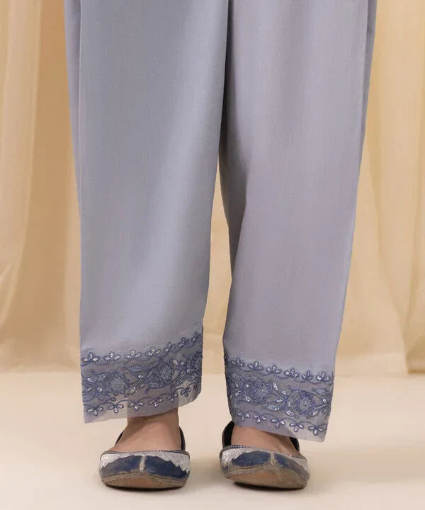 3 Piece - Embroidered Cotton Satin Suit