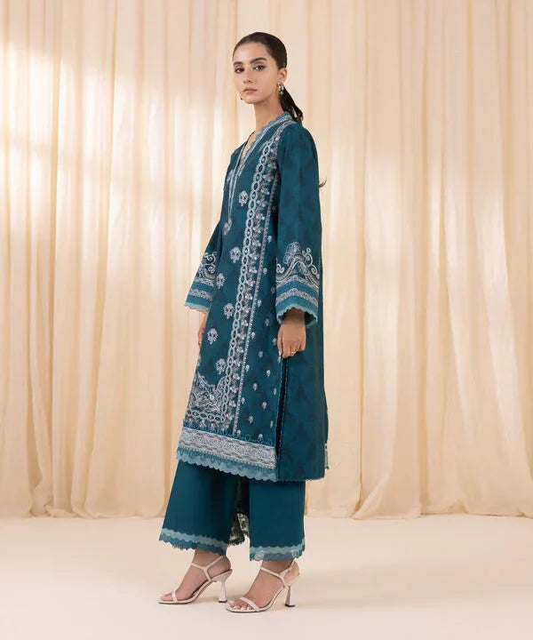 3 Piece - Embroidered Cotton Jacquard Suit