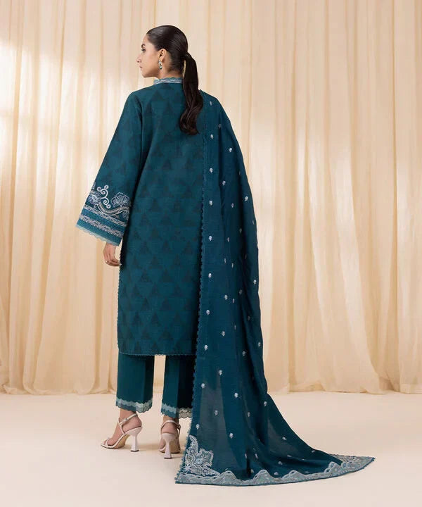 3 Piece - Embroidered Cotton Jacquard Suit