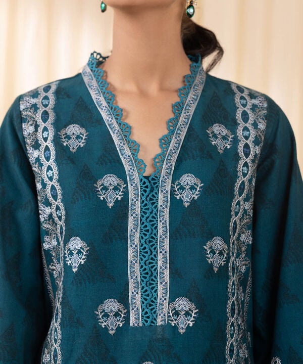 3 Piece - Embroidered Cotton Jacquard Suit