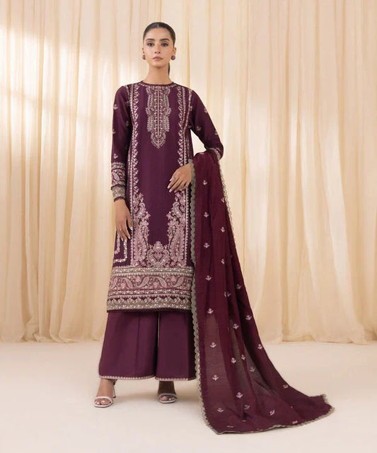 3 Piece - Embroidered Cotton Jacquard Suit