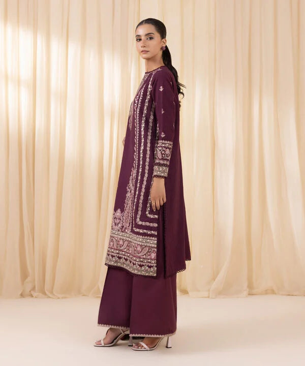 3 Piece - Embroidered Cotton Jacquard Suit