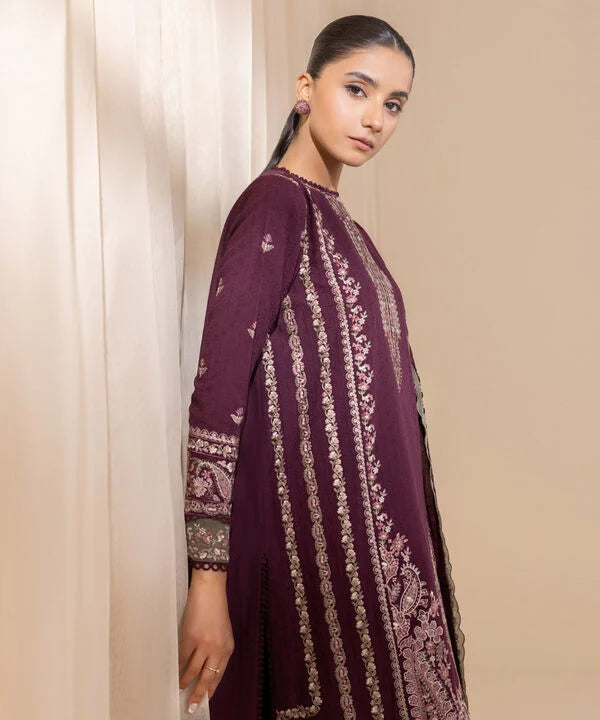 3 Piece - Embroidered Cotton Jacquard Suit