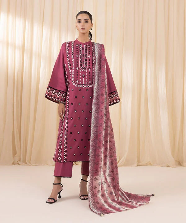 3 Piece - Embroidered Cotton Viscose Suit