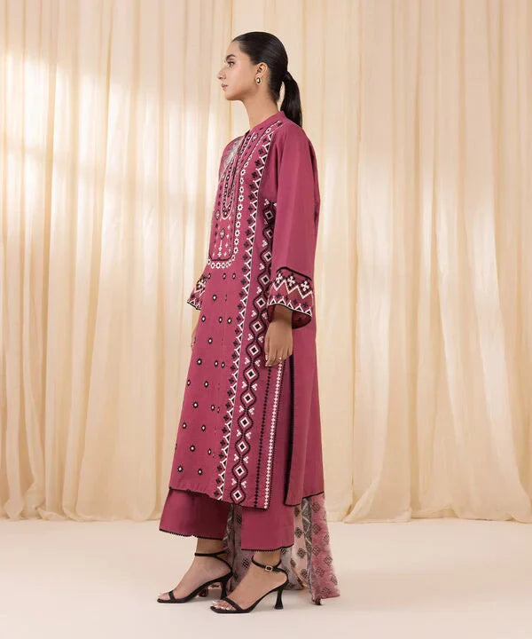 3 Piece - Embroidered Cotton Viscose Suit