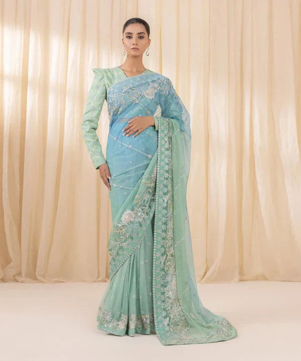 3 Piece - Embroidered Net Saree