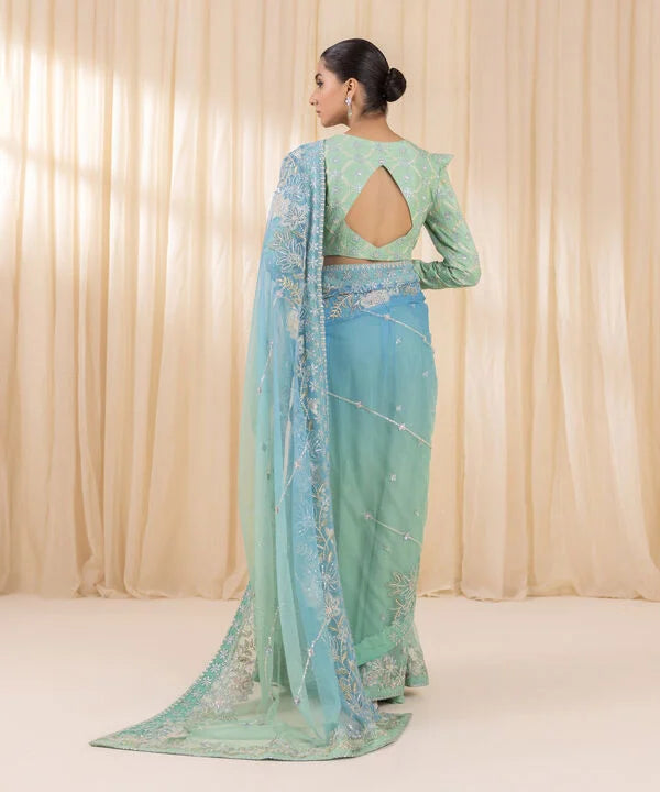 3 Piece - Embroidered Net Saree