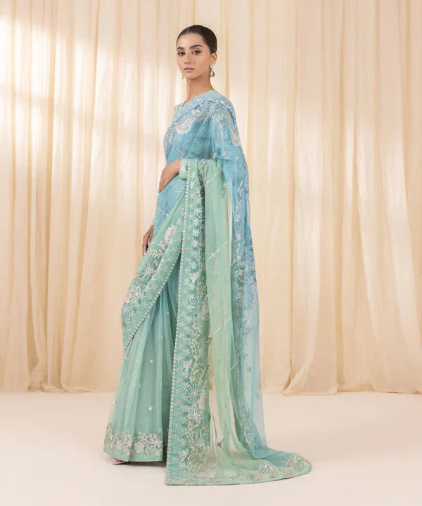 3 Piece - Embroidered Net Saree