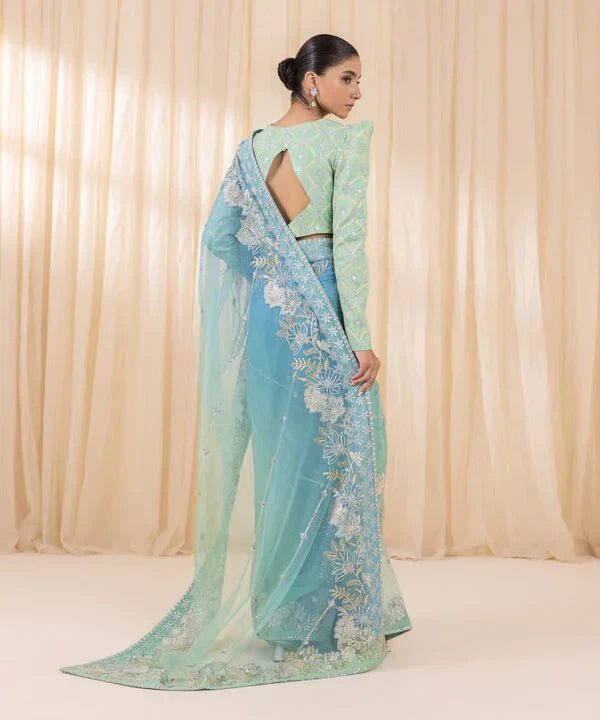 3 Piece - Embroidered Net Saree