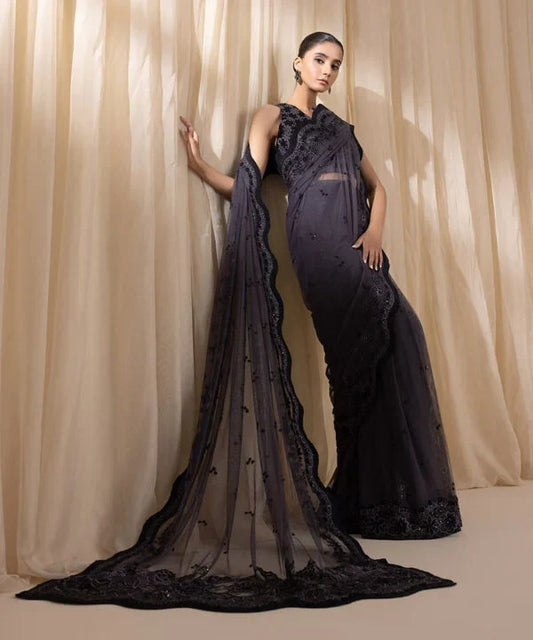 3 Piece - Embroidered Net Saree