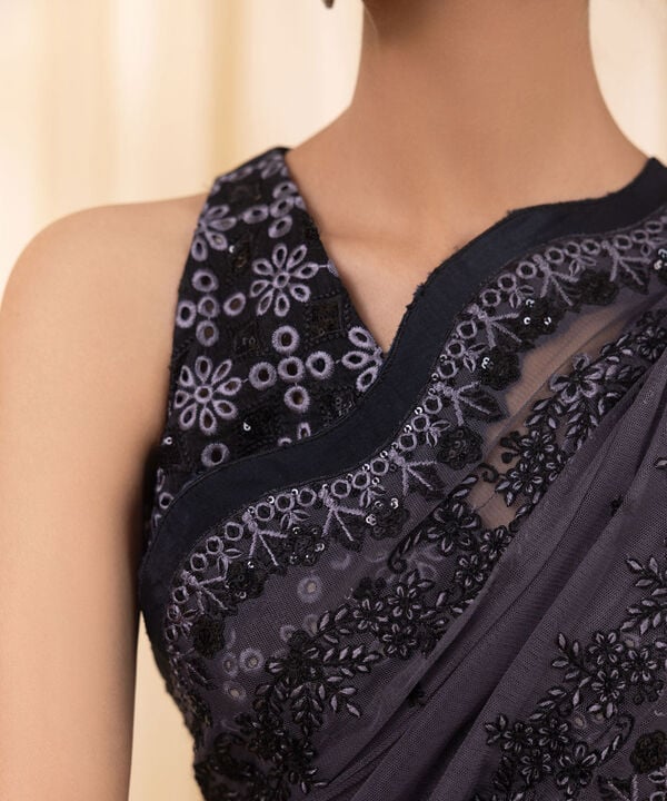 3 Piece - Embroidered Net Saree