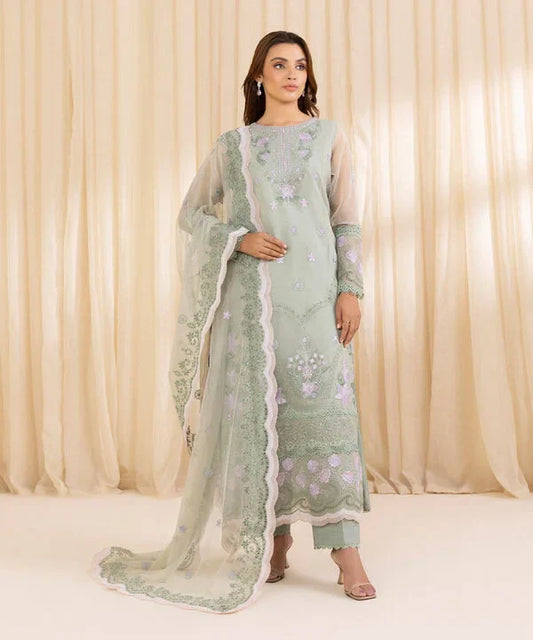 3 Piece - Embroidered Organza Suit