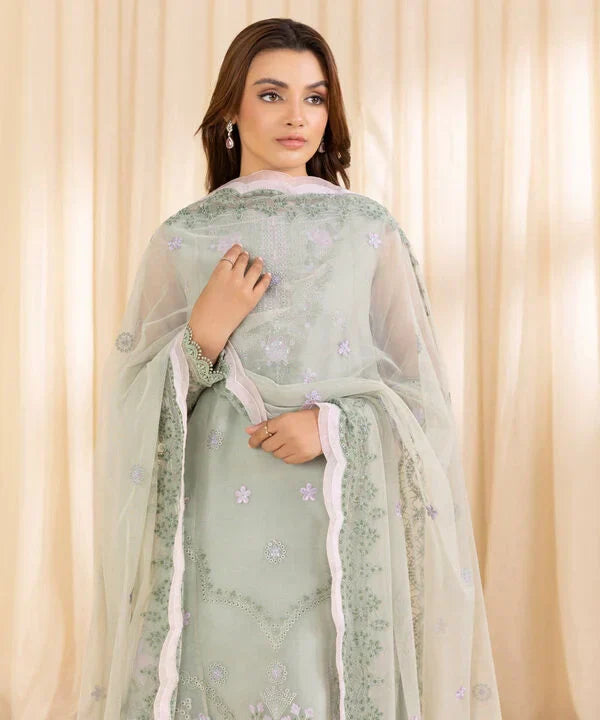 3 Piece - Embroidered Organza Suit