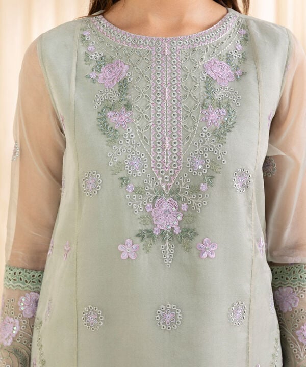 3 Piece - Embroidered Organza Suit