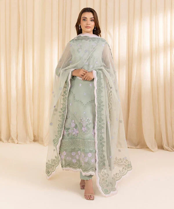 3 Piece - Embroidered Organza Suit