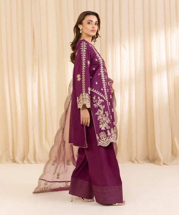 3 Piece - Embroidered Silk Suit