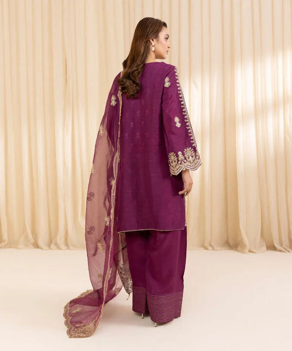 3 Piece - Embroidered Silk Suit