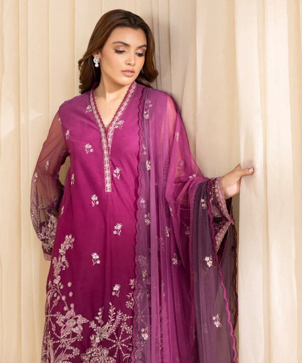 3 Piece - Embroidered Net Suit