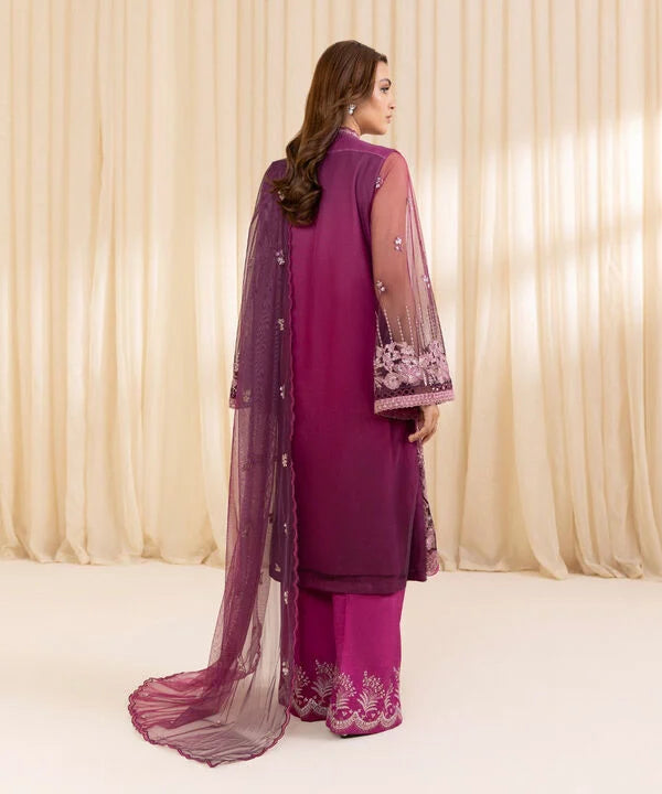 3 Piece - Embroidered Net Suit