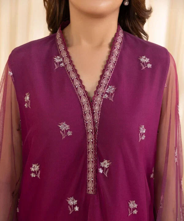 3 Piece - Embroidered Net Suit