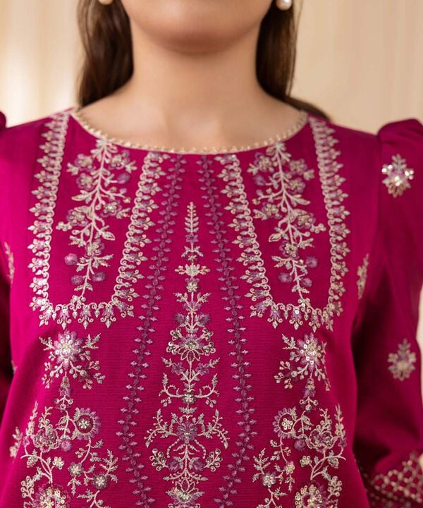 3 Piece - Embroidered Cotton Net Suit