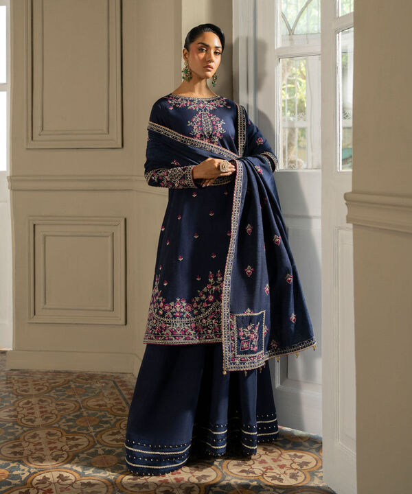 3 Piece - Embroidered Cotton Net Suit