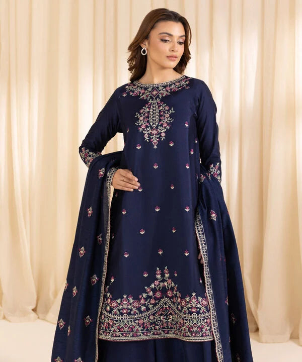 3 Piece - Embroidered Cotton Net Suit