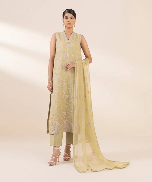 3 Piece - Embroidered Chiffon Suit