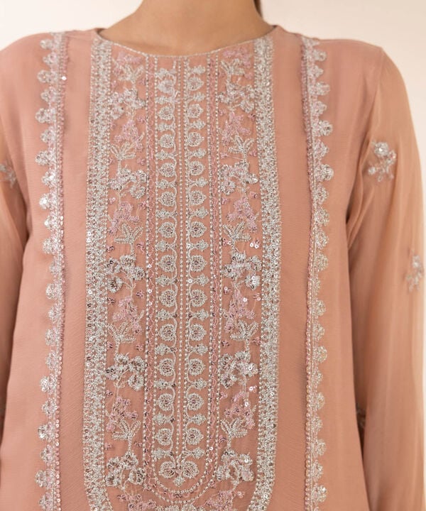 3 Piece - Embroidered Chiffon Suit