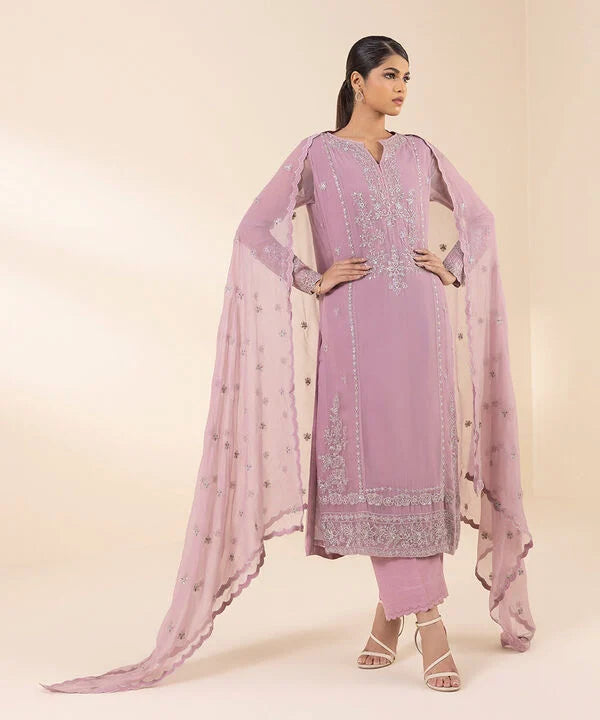 3 Piece - Embroidered Chiffon Suit