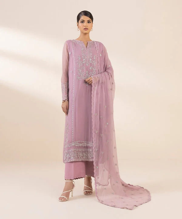 3 Piece - Embroidered Chiffon Suit